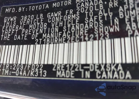 2014 Toyota Corolla S Plus from USA, damaged, VIN 2T1BURHE2EC142123